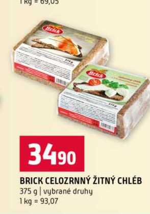 BRICK CELOZRNNÝ ŽITNÝ CHLÉB 375 g vybrané druhy