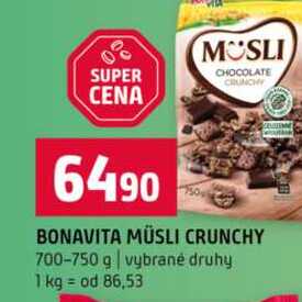 BONAVITA MÜSLI CRUNCHY 700-750 g vybrané druhy 
