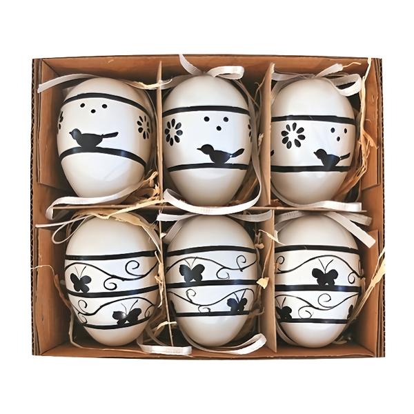 Anděl Přerov Vajíčka plastová s černým dekorem na zavěšení, 6 cm