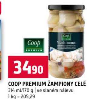 COOP PREMIUM ŽAMPIONY CELÉ 314 ml/170 g ve slaném nálevu