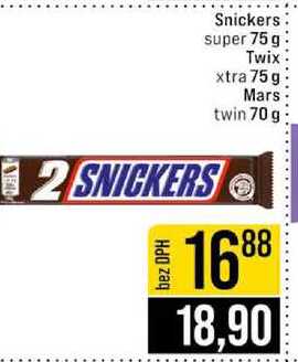 Snickers super 75 g Twix xtra 75 g Mars twin 70 g 
