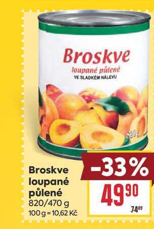 Broskve loupané půlené 820/470 g