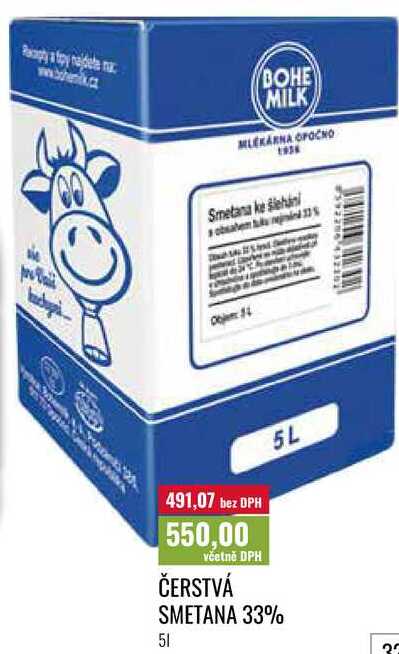 ČERSTVÁ SMETANA 33% 5l