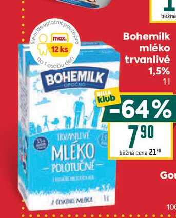 Bohemilk mléko trvanlivé 1,5% 1l