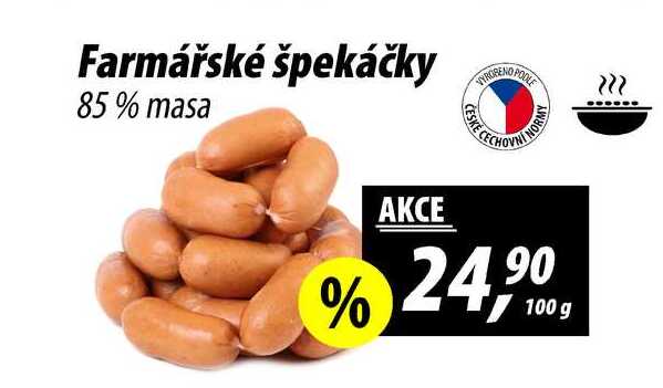 Farmářské špekáčky 85% masa, 100 g