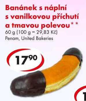 Banánek s náplní s vanilkovou příchutí a tmavou polevou, 60 g