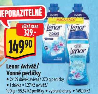 Lenor Aviváž/Vonné perličky, 2x 59 dávek aviváž/270 g perličky 