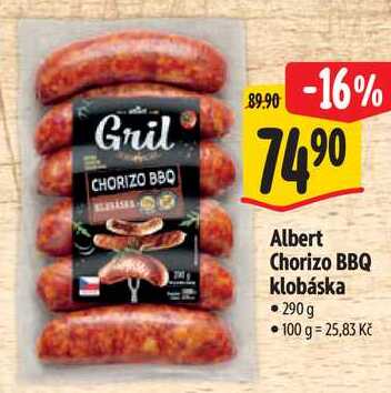 Albert Chorizo BBQ klobáska, 290 g