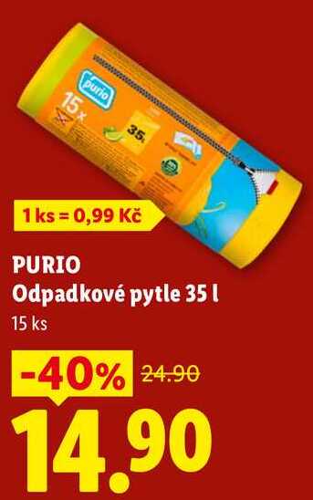 PURIO Odpadkové pytle 35 l, 15 ks