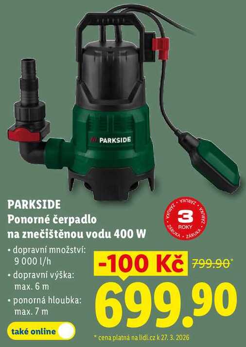 PARKSIDE Ponorné čerpadlo na znečištěnou vodu 400 W 