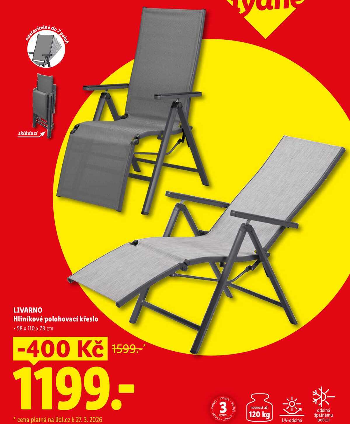 LIVARNO Hliníkové polohovací křeslo