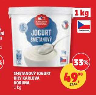 SMETANOVÝ JOGURT BÍLÝ KARLOVA KORUNA, 1 kg 