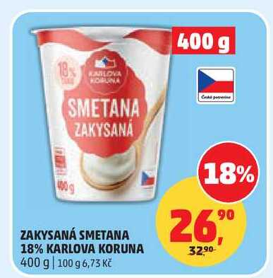 ZAKYSANÁ SMETANA 18% KARLOVA KORUNA, 400 g