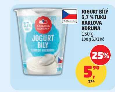 JOGURT BÍLÝ 3,7 % TUKU KARLOVA KORUNA, 150 g