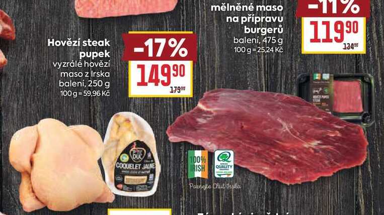 Hovězí steak pupek vyzrálé hovězí maso z Irska balení, 250 g 