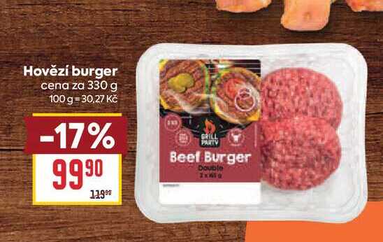 Hovězí burger cena za 330 g