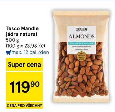 Tesco Mandle jádra natural, 500 g  