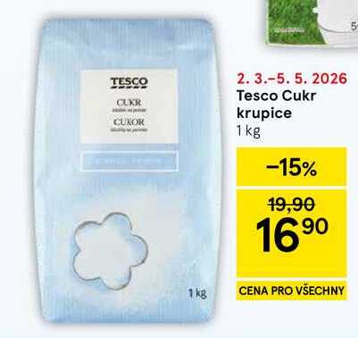 Tesco Cukr krupice, 1 kg v akci