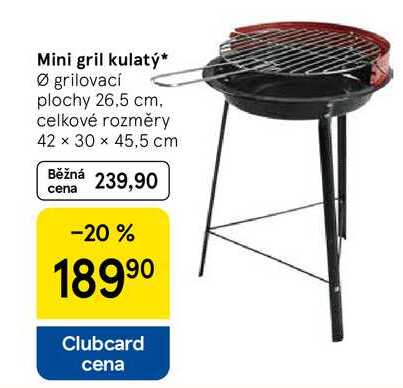 Mini gril kulatý, Ø grilovací plochy 26,5 cm. celkové rozměry 42 x 30 x 45,5 cm