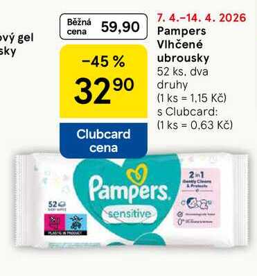 Pampers Vlhčené Ubrousky, 52 ks