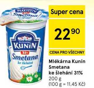 Mlékárna Kunín Smetana ke šlehání 31%, 200 g