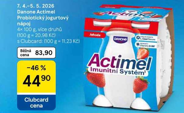 Danone Actimel Probiotický jogurtový nápoj, 4× 100 g