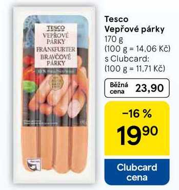 Tesco Vepřové párky, 170 g 