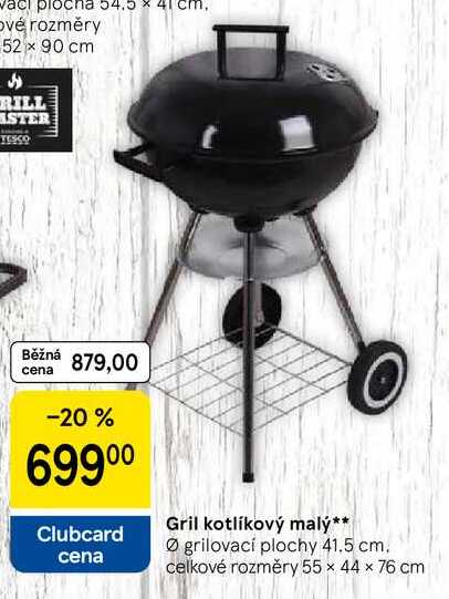 Gril kotlíkový malý, průměr grilovací plochy 41.5 cm. celkové rozměry 55 x 44 x 76 cm 