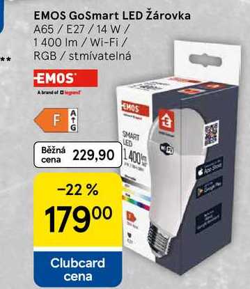 EMOS GoSmart LED žárovka, A65/E27/14 W/ 1400 lm/Wi-Fi / RGB/stmívatelná