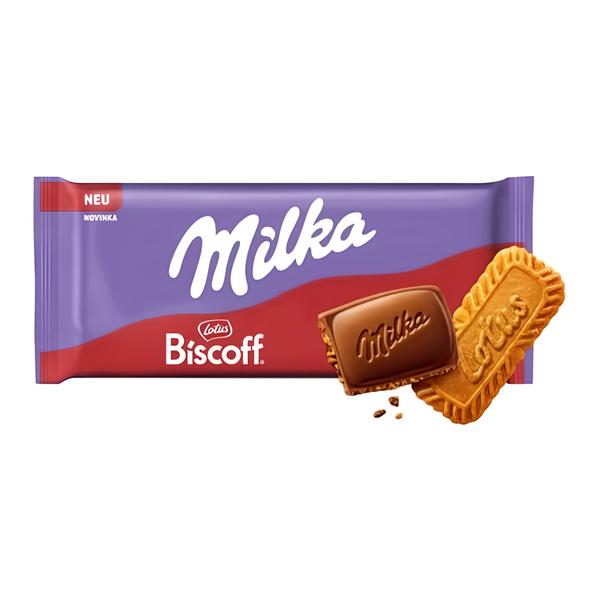 Milka čokoláda Lotus Biscoff s kousky karamelizovaných sušenek v mléčné čokoládě