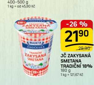 JČ ZAKYSANÁ SMETANA TRADIČNÍ 18% 180 g v akci