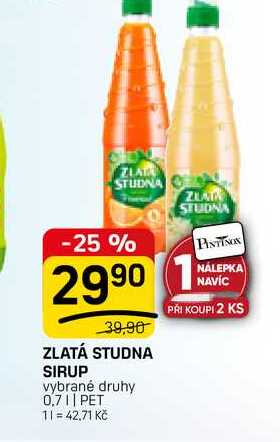 ZLATÁ STUDNA SIRUP vybrané druhy 0,7l