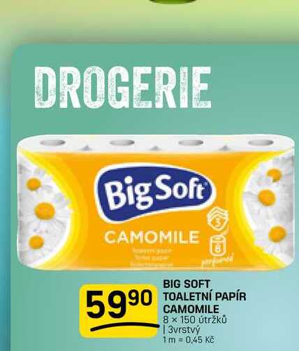 BIG SOFT TOALETNÍ PAPÍR CAMOMILE 8 × 150 útržků | 3vrstvý