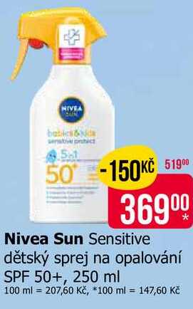 Nivea Sun Sensitive dětský sprej na opalování SPF 50+, 250 ml 