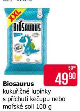 Biosaurus kukuřičné lupínky s příchutí kečupu nebo mořské soli 100 g 