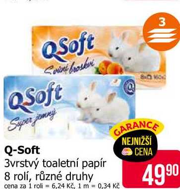 Q-Soft 3vrstvý toaletní papír 8 rolí, různé druhy