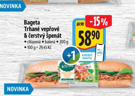   Bageta Trhané vepřové & čerstvý špenát 200 g