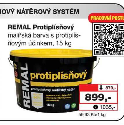 REMAL Protiplísňový malířská barva s protiplísňovým účinkem, 15 kg