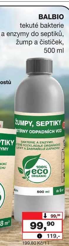 BALBIO tekuté bakterie a enzymy do septiků, žump a čističek, 500 ml 