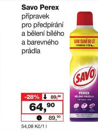 Savo Perex přípravek pro předpírání a bělení bílého a barevného prádla 