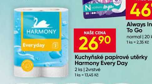 HARMONY Kuchyňské papírové utěrky Harmony Every Day 2 ks,2vrstvé 