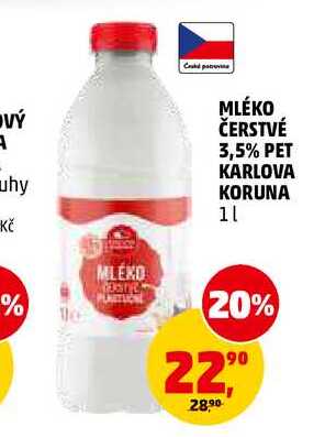 MLÉKO ČERSTVÉ 3,5% PET KARLOVA KORUNA, 1 l