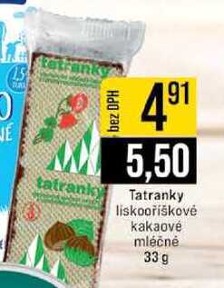 Tatranky liskooříškovė kakaové mléčné 33 g