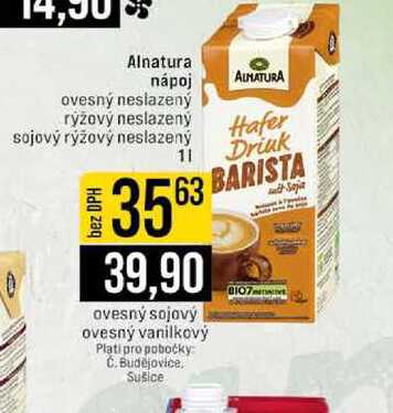 Alnatura nápoj ovesný neslazený rýžový neslazený sojový rýžový neslazený 1l