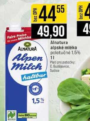 Alnatura alpské mléko polotučné 1.5% 1l