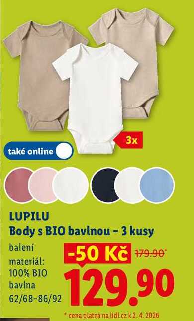 LUPILU Body s BIO bavlnou - 3 kusy 