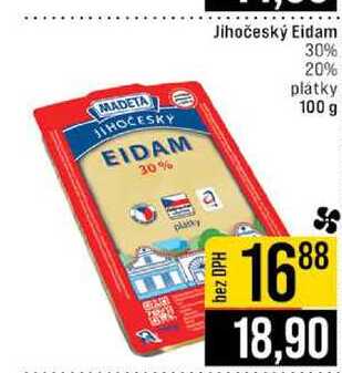 Jihočeský Eidam 30% 20% platky 100 g 