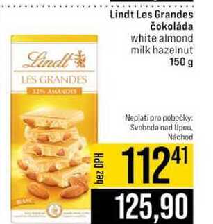 Lindt Les Grandes čokoláda white almond milk hazelnut 150 g