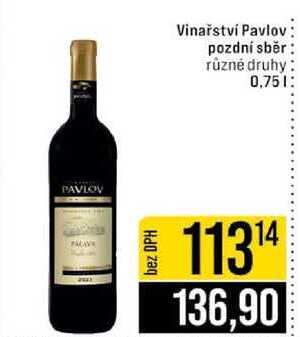 Vinařství Pavlov pozdní sběr různé druhy 0,75l