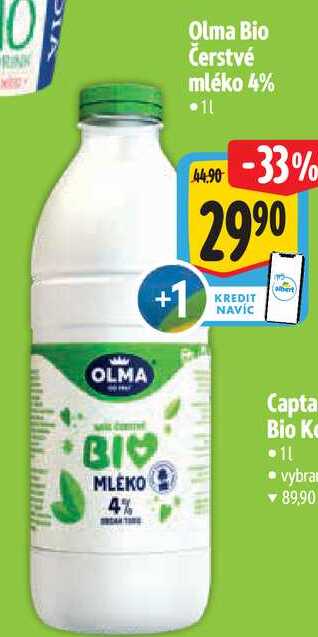 Olma Bio Čerstvé mléko 4%, 1 l